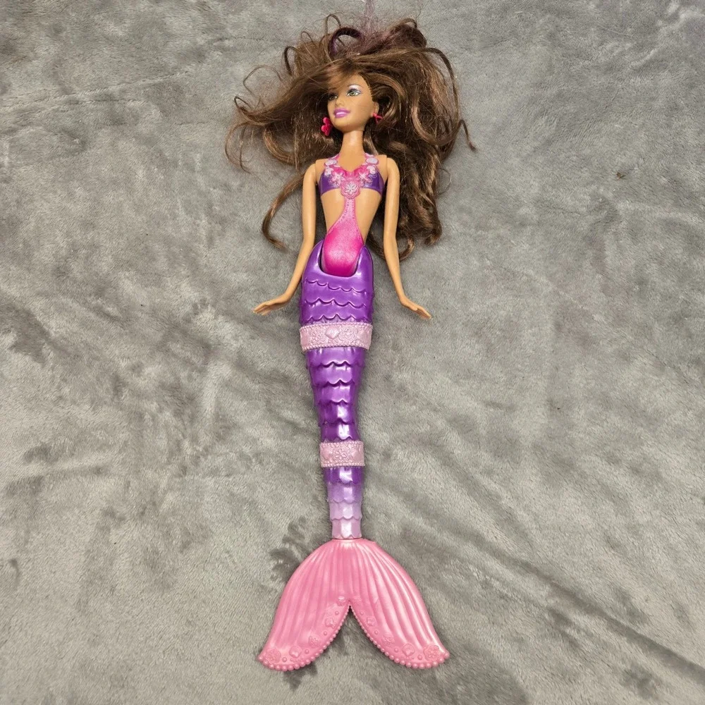 Mattel Barbie Mermaid Doll Purple Pink Tail Brown Hair 2009 2819HF‎